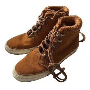 Converse Chuck Taylor All Star High Top Womens Suede Leather Brown Gold Shoes